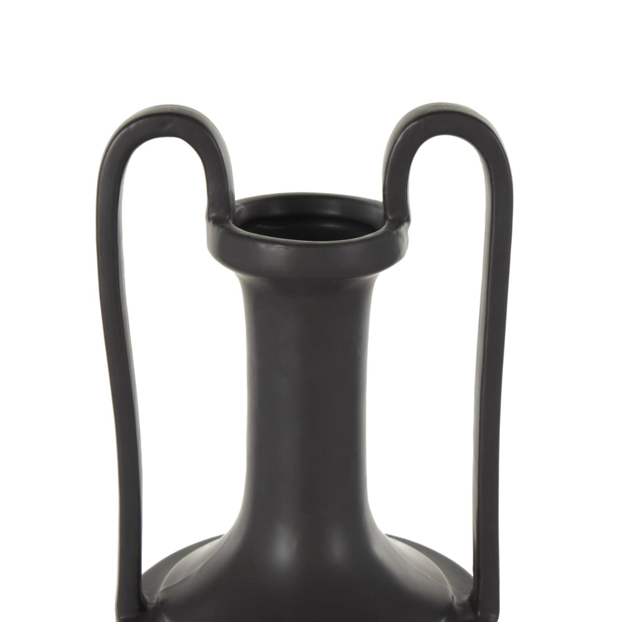 20.25" Black Ceramic Fluted Urn Shaped Vase with Arch Handles